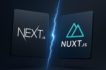 Image en fond noir avec deux logo en opposition : next.js et nuxt.js