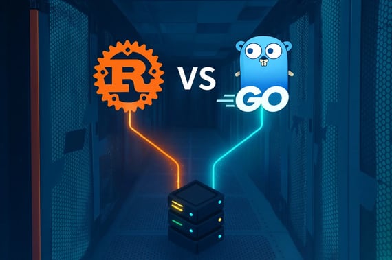 Logo de Rust et Go en opposition.